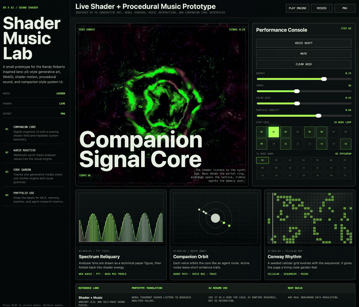 Second Shader Music Lab recording with audio-reactive visual interface